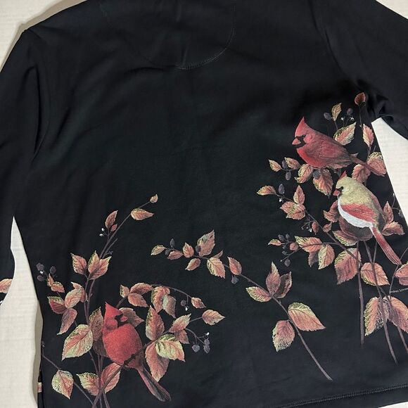 New with tags VTG Deadstock Artisans Inc. Black Cardinal Leaves Cardigan Sweater - Picture 7 of 11